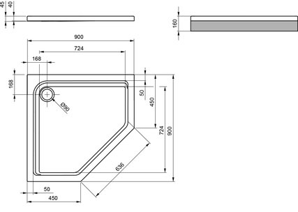 Brausetasse-5eck-900X900X25M Fünfeckbrausetasse 900 extraflach