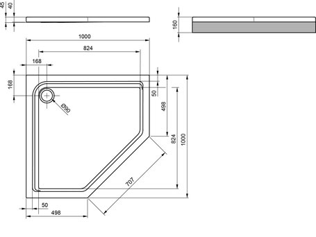 Brausetasse-5eck-1000X1000X25M Fünfeckbrausetasse 100X1000x25 One extraflach