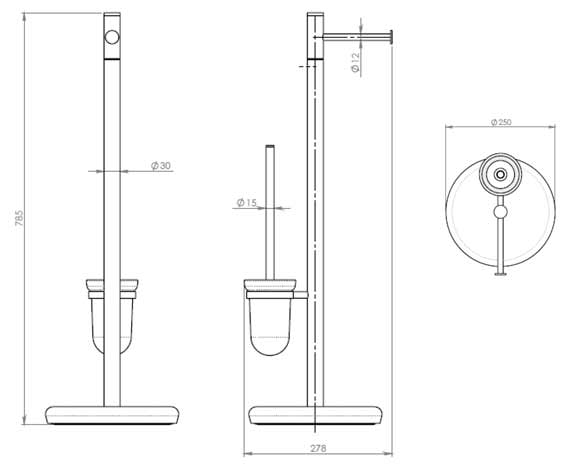 Varia-Toilettengarnitur-Kombi-Mass Toilettenbürstengarnitur, Kombination mit Standfuß, Maßblatt