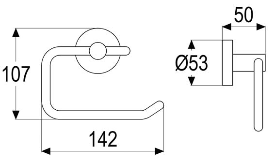 Una-Rollenhalter-offen-Mass UNA Toilettenpapierhalter Maßblatt wandhängend