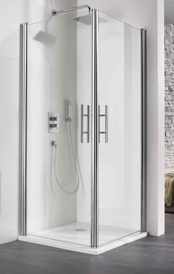 HSK-Eckkabine-Exclusiv-Stangengriff HSK Eckkabine 2-tlg.EXKLUSIV 900 X 2000 mm, silber, Glas ESG hell