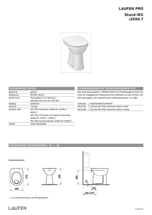 Laufen-2595-7-Daten Laufen Pro Stand WC Flach erhöht 2595.7 Datenblatt
