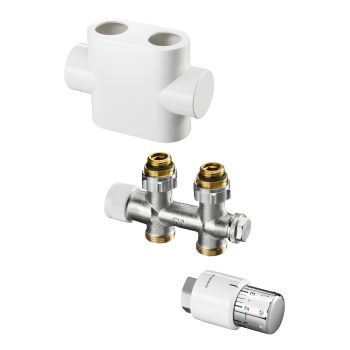 DG_2 Anschlußblock gerade weiß 3/4" für Badheizkörper  mit Thermostatkopf