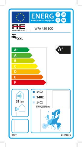 Austria-Email-W-mepumpe-WPA-450-Eco-Energielabel-A Brauchwasserwärmepumpe Warmwasserwärmepumpe Austria Email WPA 450 ECO Energielabel